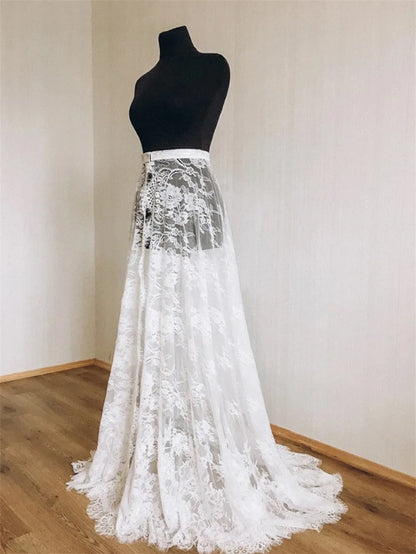 High Waist Bridal Detachable Skirt Full Lace Wedding Overskirt