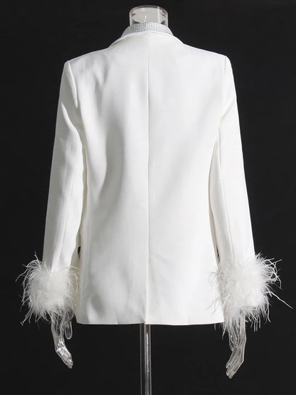 Loose Blazers For Women Shawl Collar Long Sleeve Spliced Feather Chic Blazer