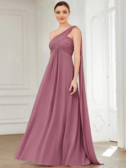 Simple Elegant Evening Dresses Long A-LINE One-Shoulder Strapless Gown Bridesmaid Women Dress