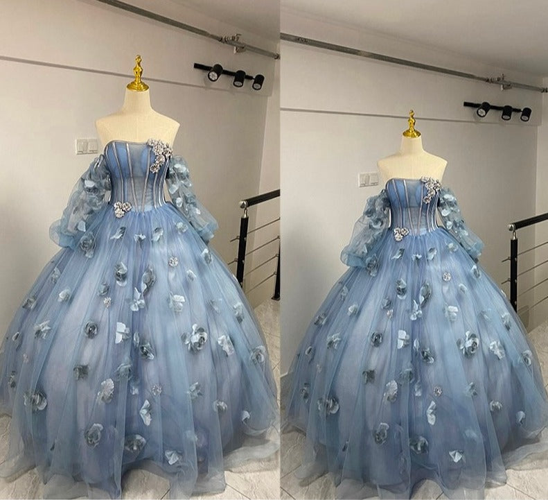 Long Sleeve Flower BallGown