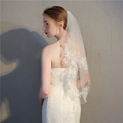 1 Layer Lace Edge Appliqued Veil