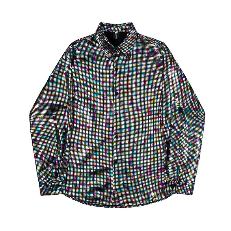 Loose Shirt Men's Sequin Long Sleeved Polo Club Party Wear