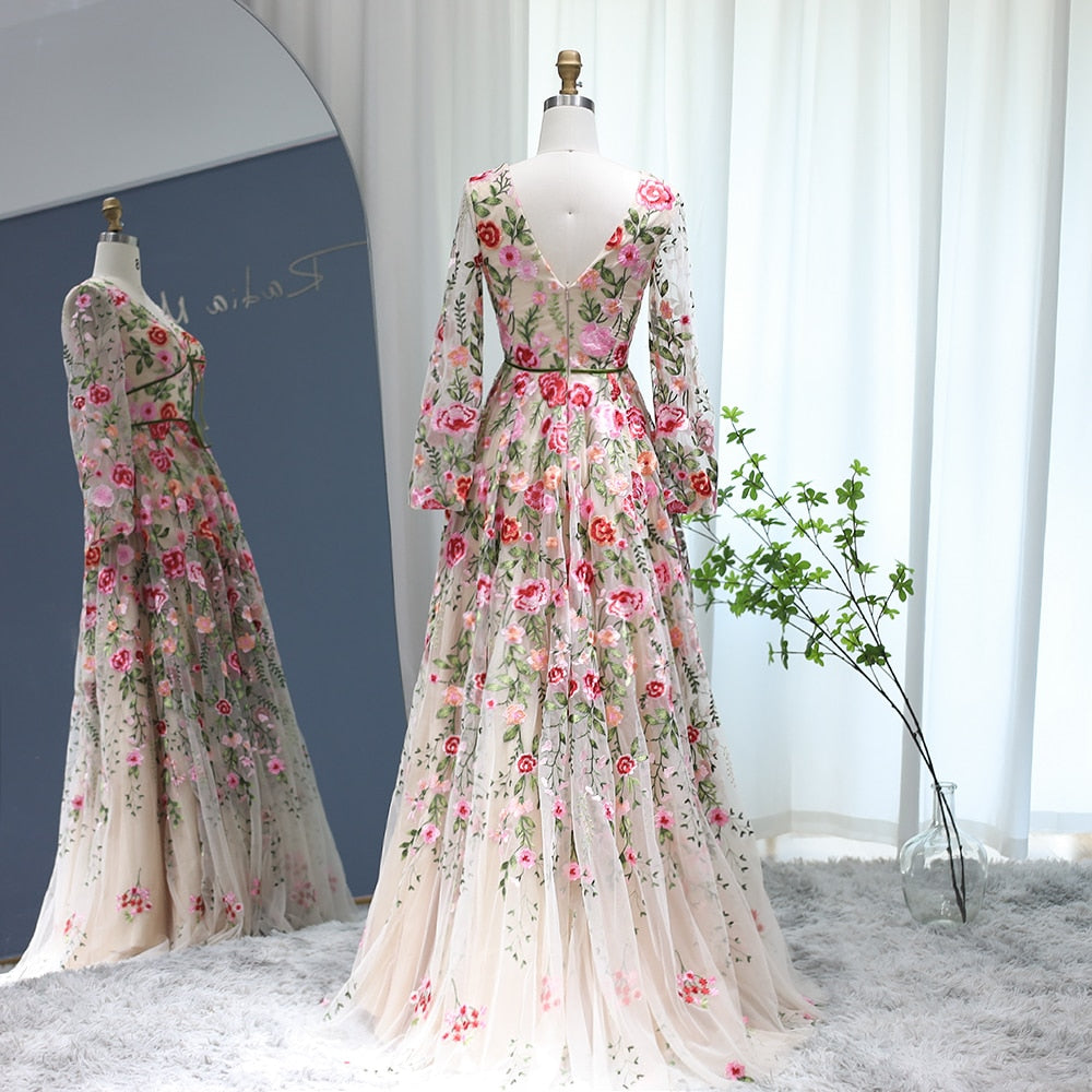 Luxury Embroidery Long Evening Dress Garden Floral Vintage Formal Prom Bartolini Luxury Embroidery Long Evening Dress Garden Floral Vintage Formal Prom Bartolini