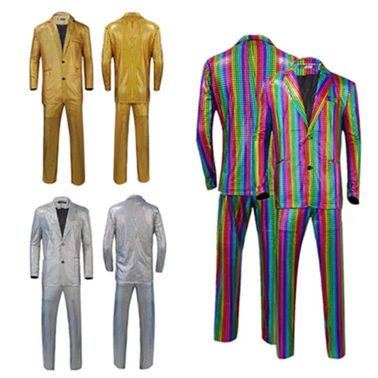 Retro 70S 80S Disco Dance Cosplay Costume Adult Men Coat Pants Outfits Halloween Carnival Party Suits