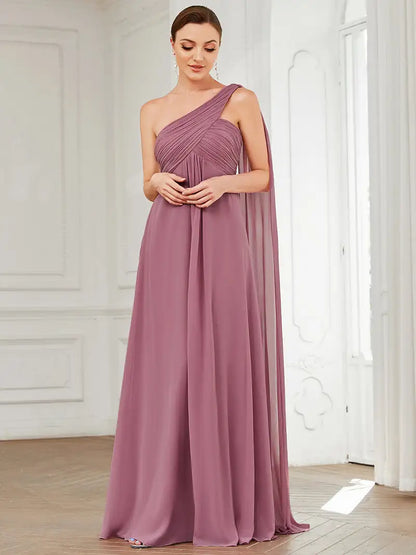 Simple Elegant Evening Dresses Long A-LINE One-Shoulder Strapless Gown Bridesmaid Women Dress