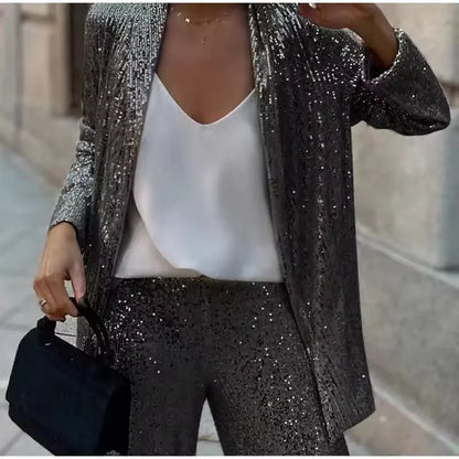 Sexy Sequins Pants Suit Women Fashion Flare Long Sleeve Casual Silver Bartolini Sexy Sequins Pants Suit Women Fashion Flare Long Sleeve Casual Silver Bartolini