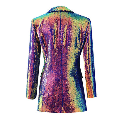 Luxury All Covered Bright Sequins Long Sleeve Single Button Women Fashion Streetwear Slim Blazer