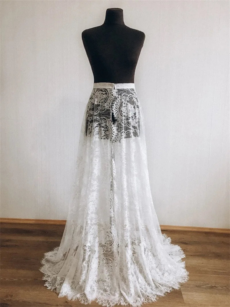High Waist Bridal Detachable Skirt Full Lace Wedding Overskirt