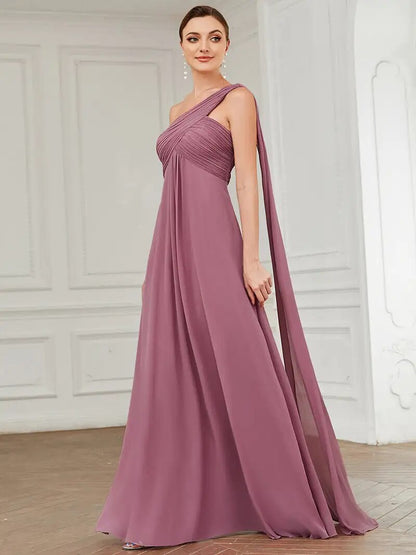 Simple Elegant Evening Dresses Long A-LINE One-Shoulder Strapless Gown Bridesmaid Women Dress