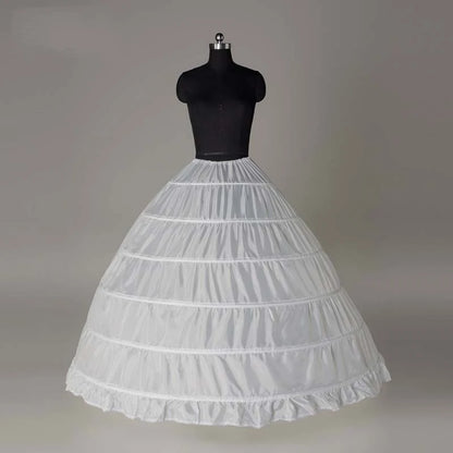 6 Hoop Crinoline Black White Long Petticoat Ball Gown Dress Underskirt Skirt Half Slips