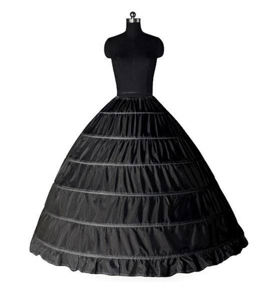 6 Hoop Crinoline Black White Long Petticoat Ball Gown Dress Underskirt Skirt Half Slips