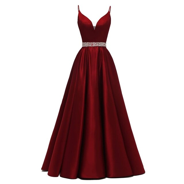 V- Neck Satin Party Gown | Sexy Spaghetti Straps Gown | Bartolini